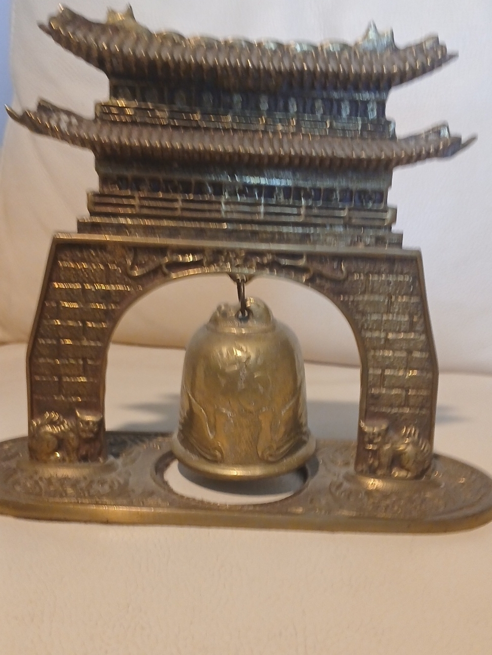 Ornate Brass Pagoda Bell - Antique-Style Home Accent in Gold
